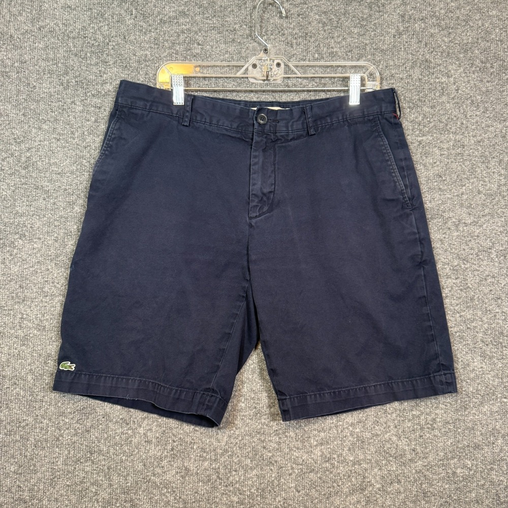 Lacoste Shorts Mens 34 Blue Classic‎ Fit Flat Front Cotton Preppy Bermuda FLAW